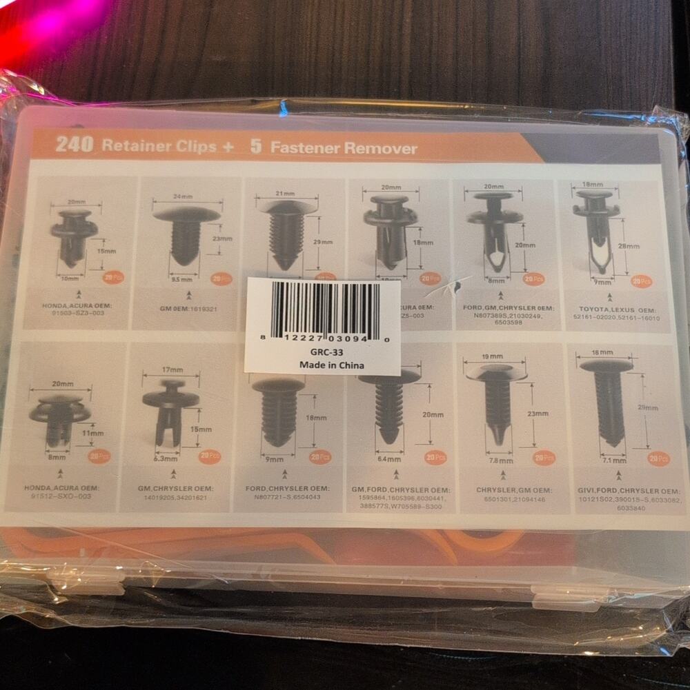 240Pc Bumper Retainer Clip Fastener Kit with Remover Tool Universal Push